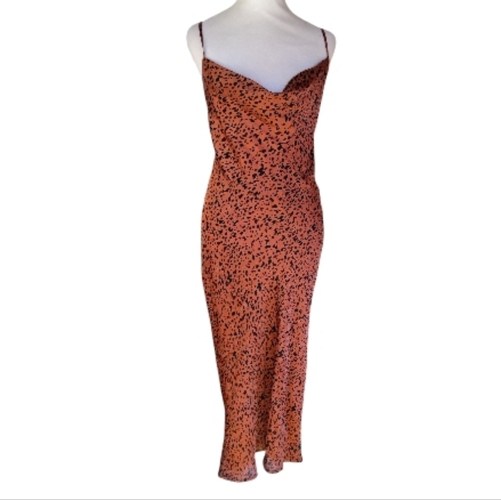Buddy Love Tiff Satin Slip Dress Abstract Animal Print Brown Black Size Small